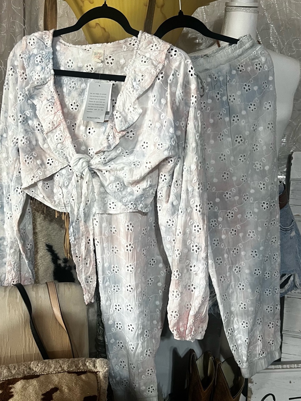 Surf Gypsy White Eyelet Tie-Front Pajama Set